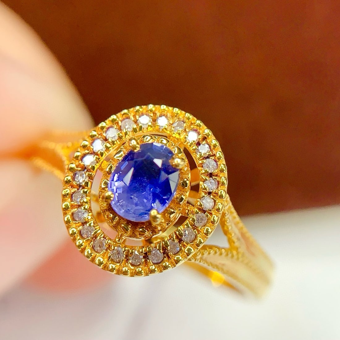 14k Gold 0.4 Ct Natural Sapphire & Diamond Ring - 4