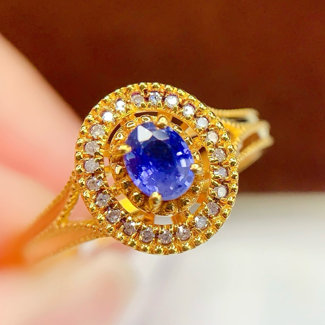 14k Gold 0.4 Ct Natural Sapphire & Diamond Ring - 5