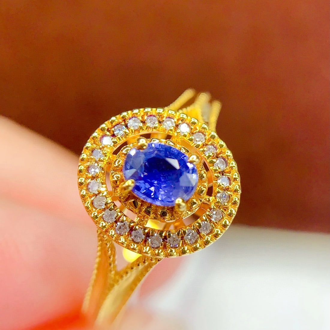 14k Gold 0.4 Ct Natural Sapphire & Diamond Ring - 6