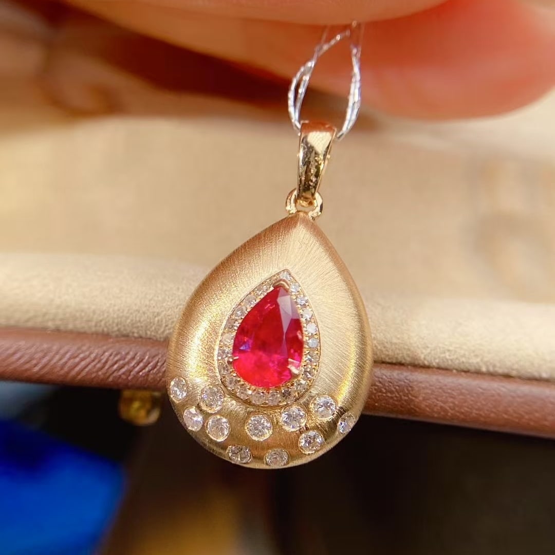14k Gold 0.82 Ctw Natural Ruby & Diamond Pendant( Without Chain ) - 2