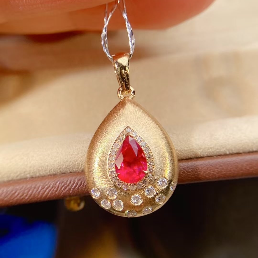 14k Gold 0.82 Ctw Natural Ruby & Diamond Pendant( Without Chain ) - 3