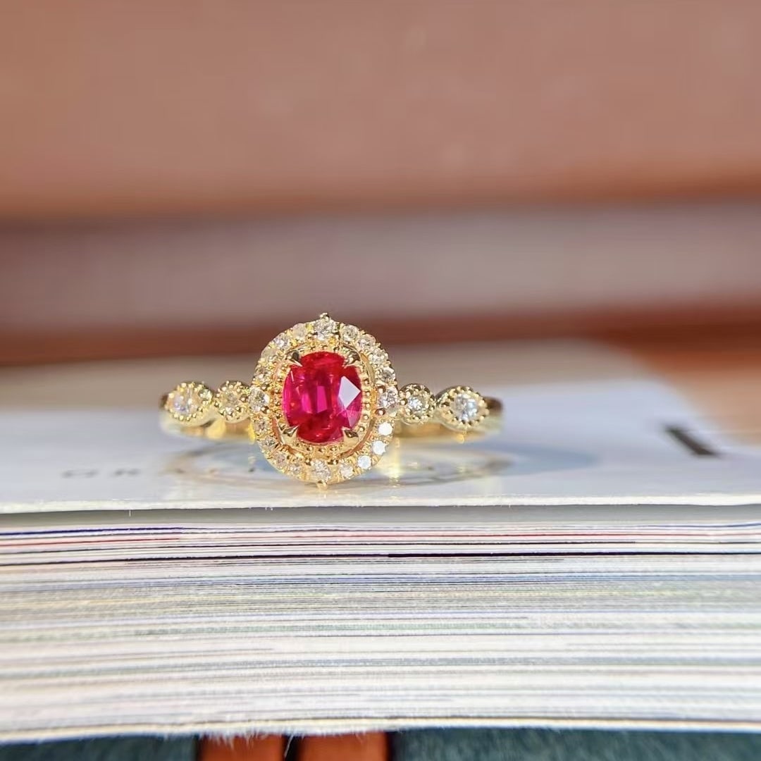 14k Gold 0.59 Ctw Natural Ruby & Diamond Ring - 2