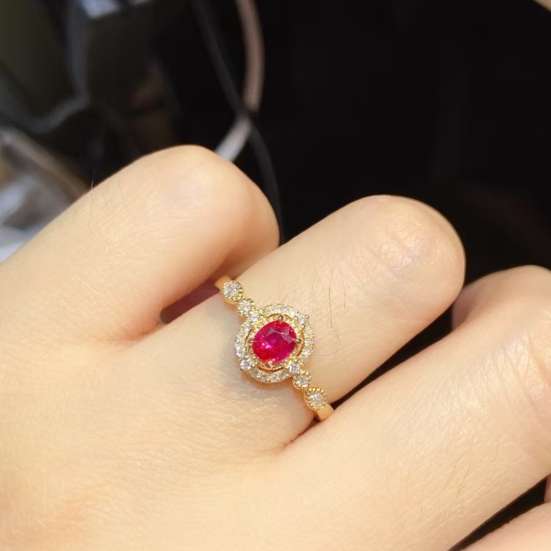 14k Gold 0.59 Ctw Natural Ruby & Diamond Ring - 3