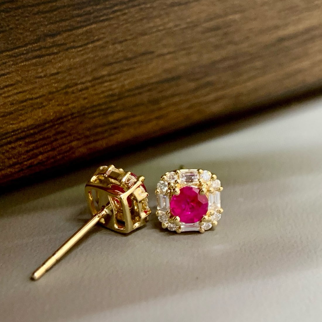 14k Gold 0.85 Ctw Natural Ruby & Diamond Earrings - 2