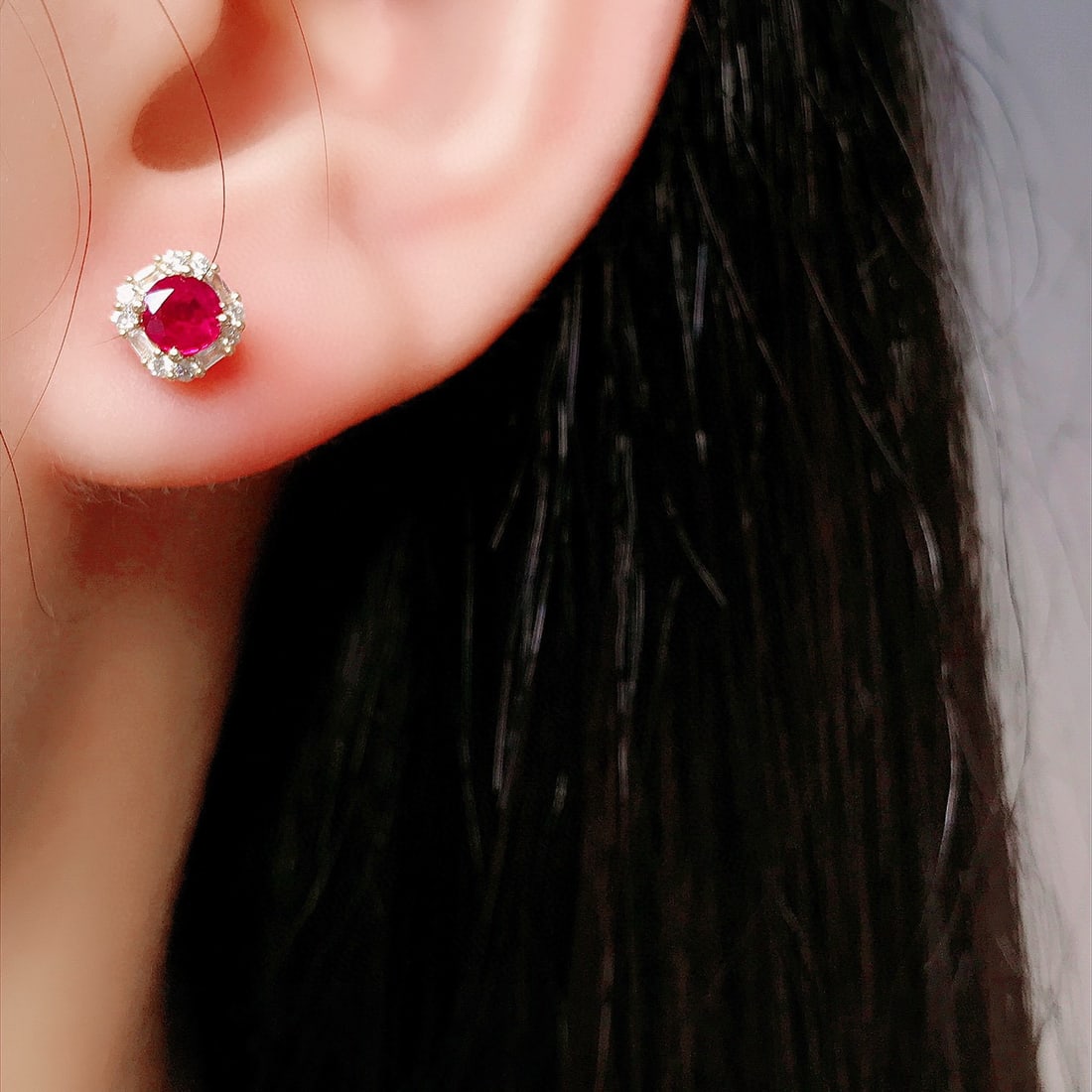 14k Gold 0.85 Ctw Natural Ruby & Diamond Earrings - 3