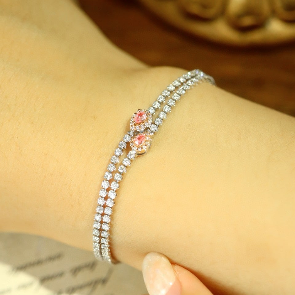 14k Gold 2.21 Ctw Natural Pink Diamond & Diamond Bracelet - 3