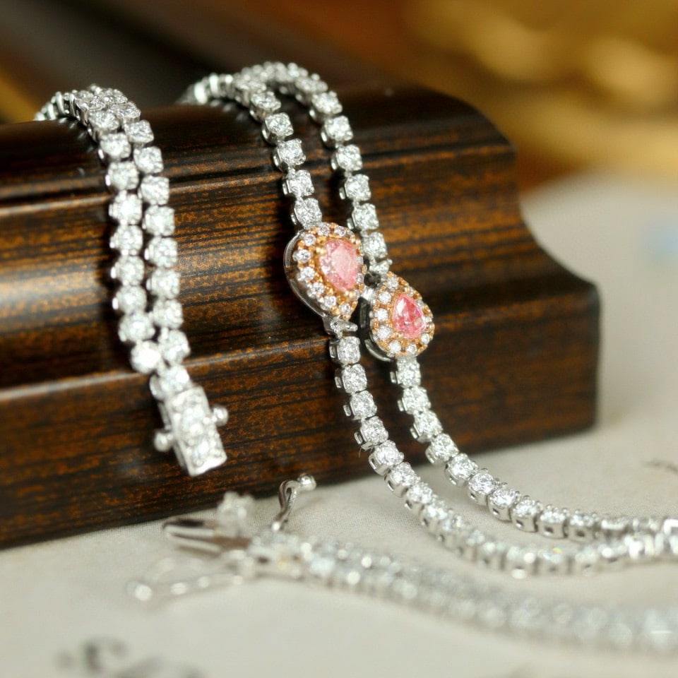 14k Gold 2.21 Ctw Natural Pink Diamond & Diamond Bracelet - 6