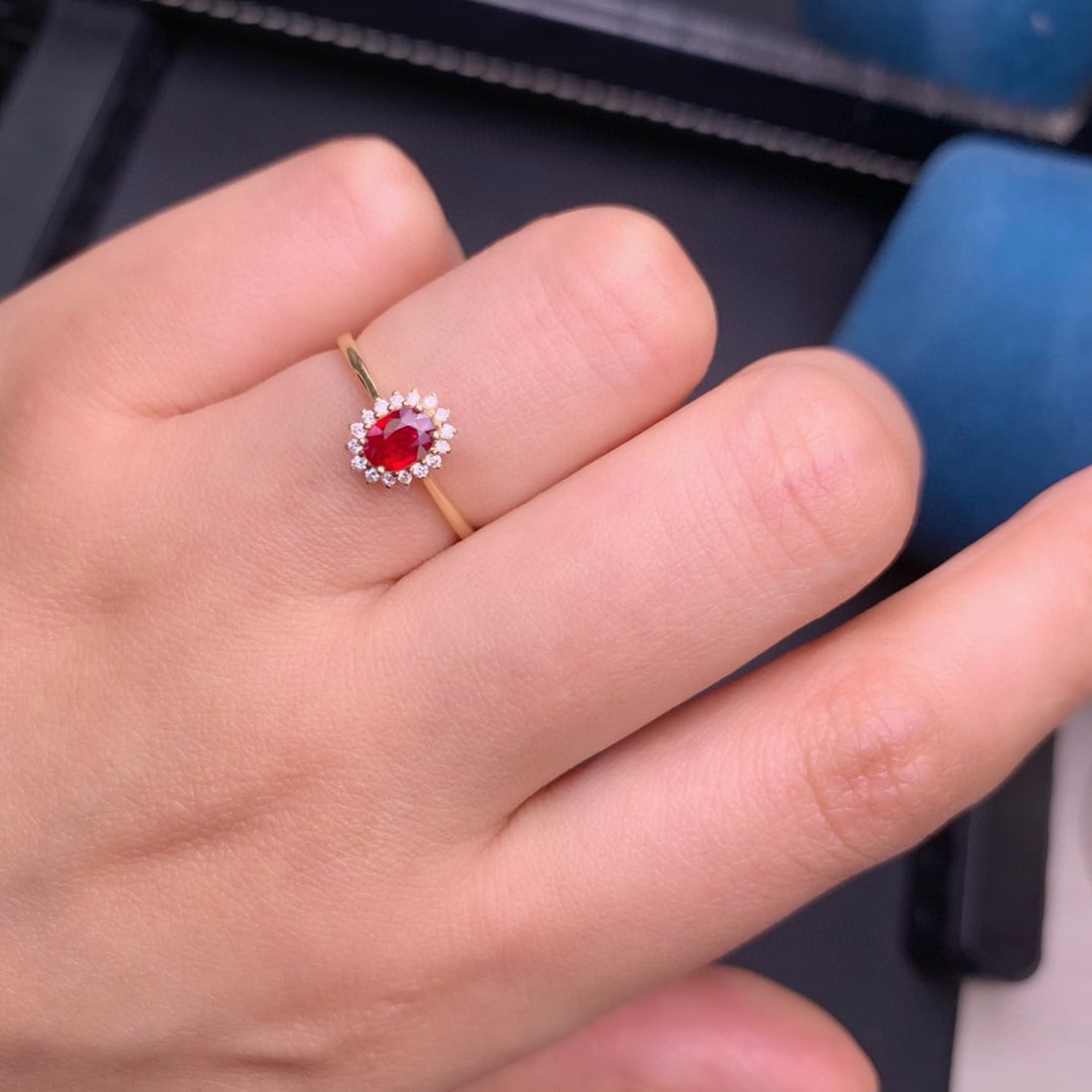 14k Gold 0.52 Ct Vivid Red Natural Ruby & Diamond Ring - 4