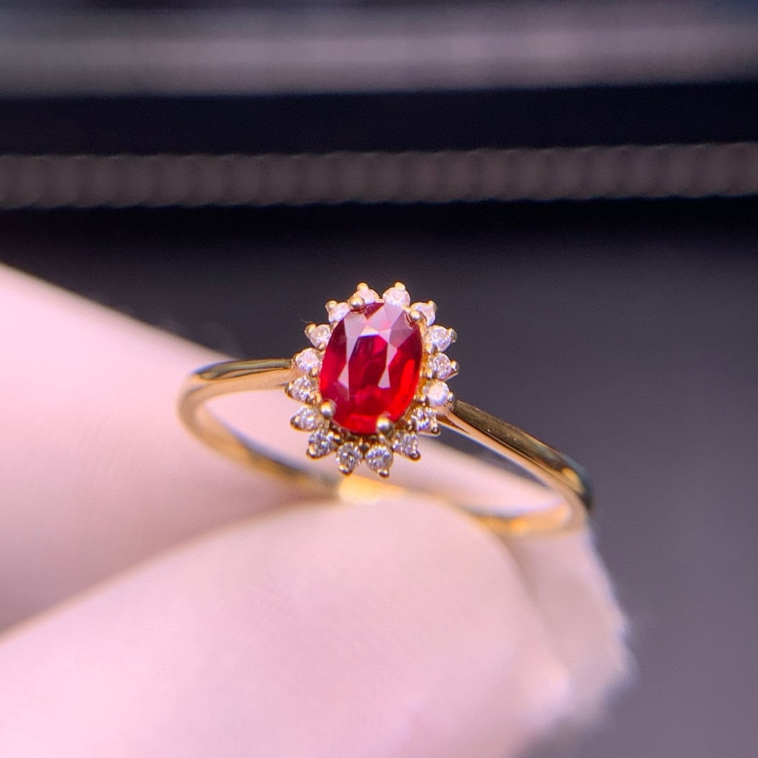 14k Gold 0.52 Ct Vivid Red Natural Ruby & Diamond Ring - 5