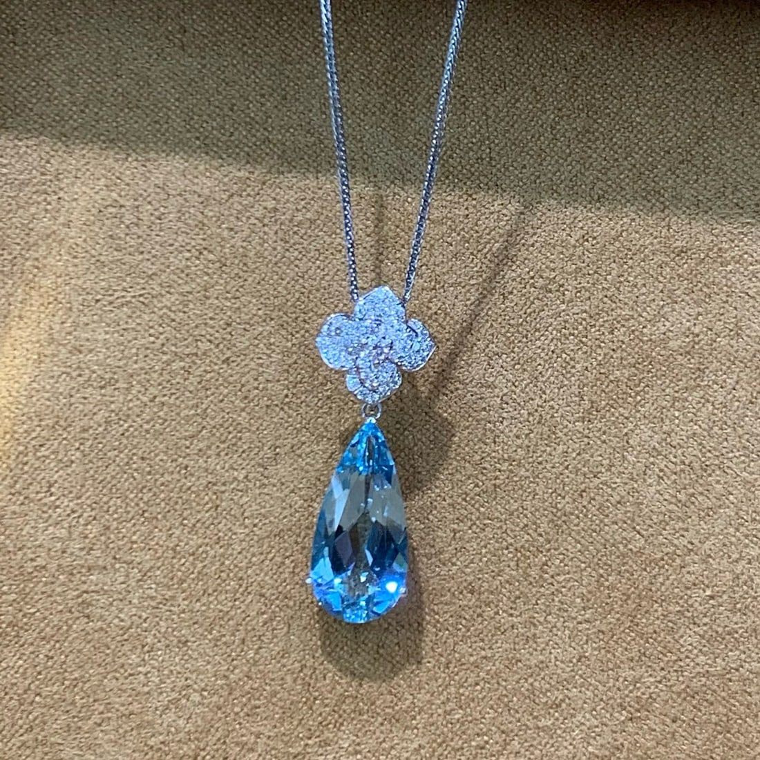 14k Gold 3.07 Ctw Natural Aquamarine & Diamond Pendant( Without Chain ) - 2