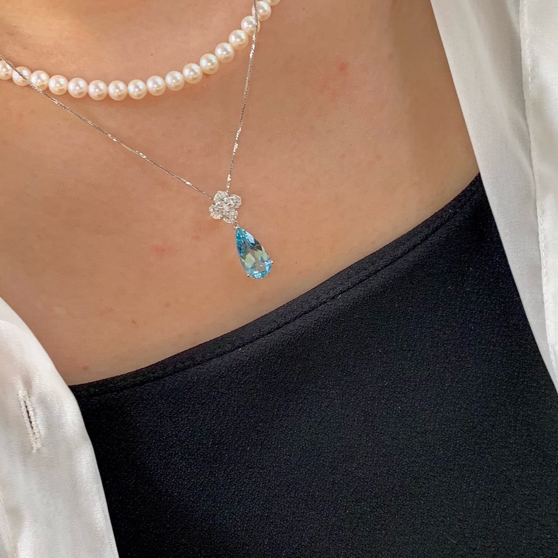 14k Gold 3.07 Ctw Natural Aquamarine & Diamond Pendant( Without Chain ) - 3