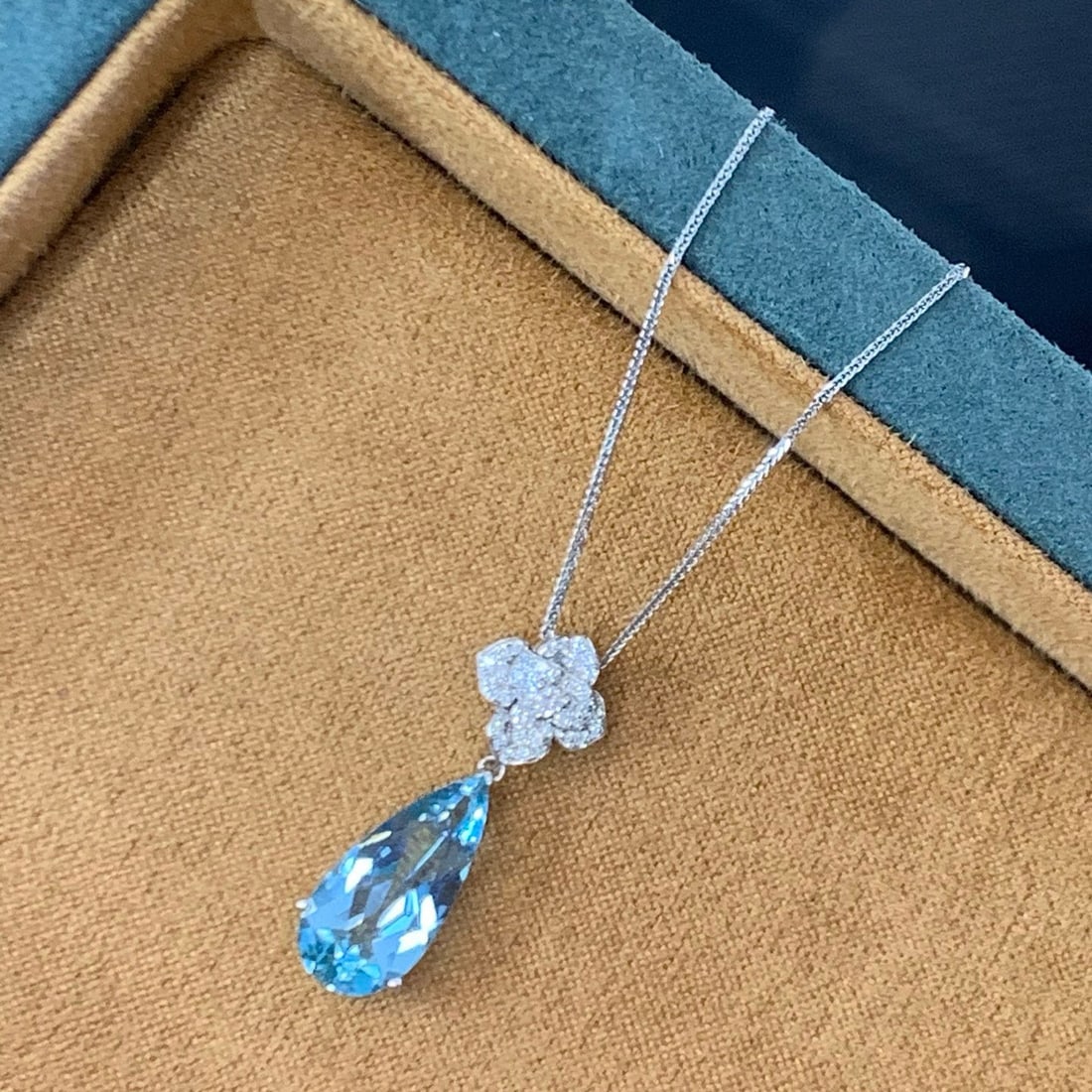 14k Gold 3.07 Ctw Natural Aquamarine & Diamond Pendant( Without Chain ) - 4