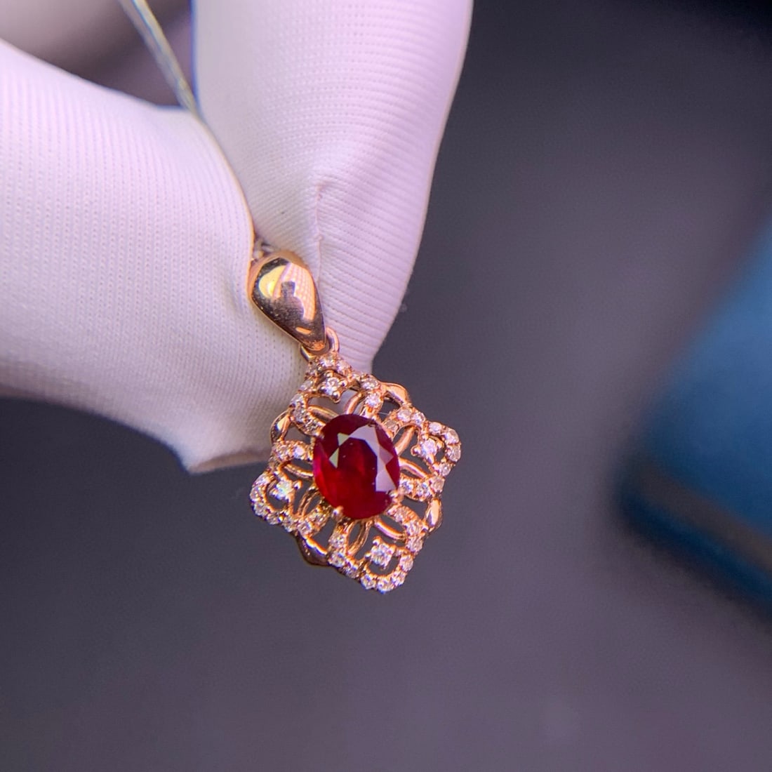 14k Gold 0.5 Ct Vivid Red Natural Ruby & Diamond Pendant( Without Chain ) - 2