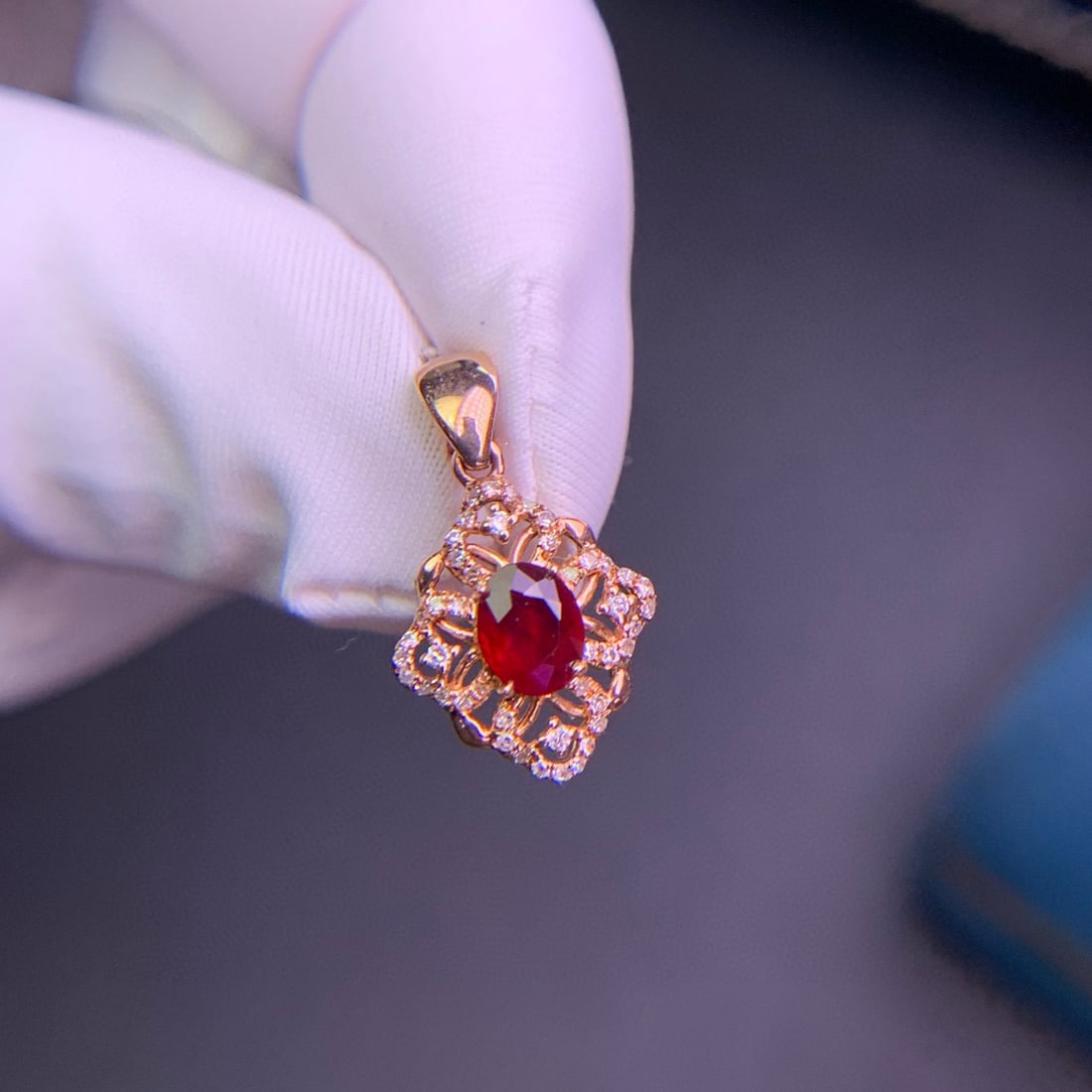 14k Gold 0.5 Ct Vivid Red Natural Ruby & Diamond Pendant( Without Chain ) - 3
