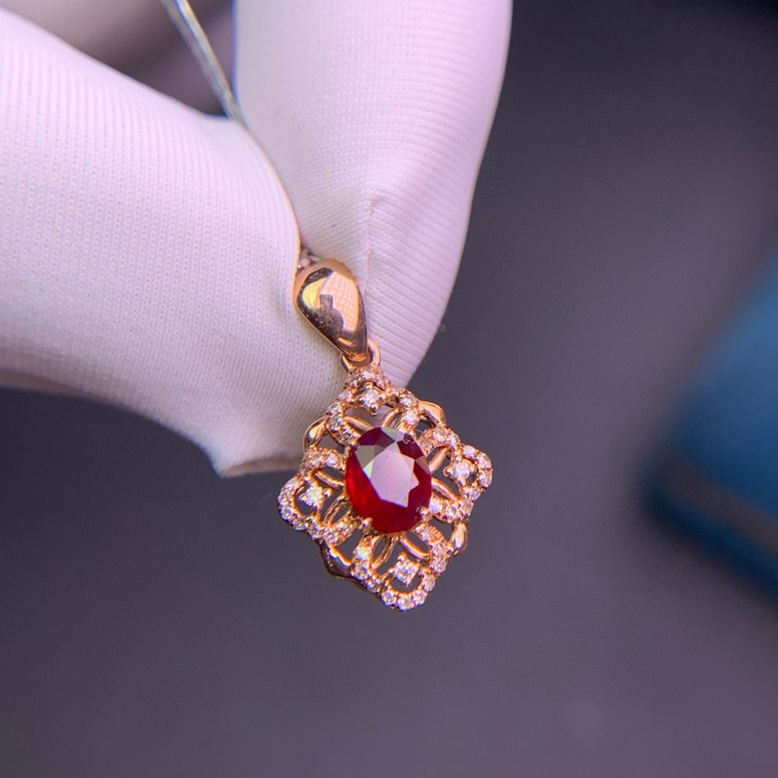 14k Gold 0.5 Ct Vivid Red Natural Ruby & Diamond Pendant( Without Chain ) - 4