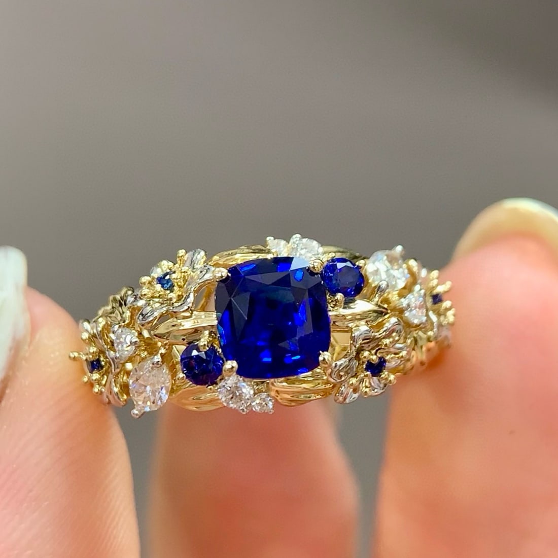 14k Gold 1.44 Ctw Natural Sapphire & Diamond Ring - 4