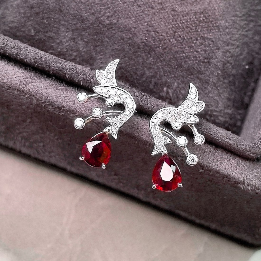 14k Gold 1.23 Ctw Natural Ruby & Diamond Earrings - 2