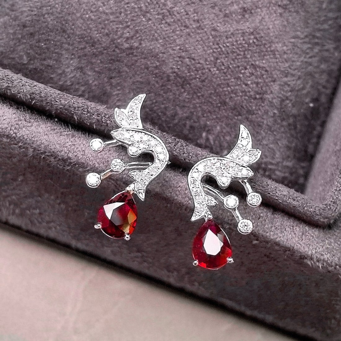 14k Gold 1.23 Ctw Natural Ruby & Diamond Earrings - 3