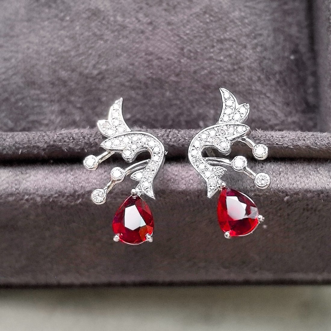 14k Gold 1.23 Ctw Natural Ruby & Diamond Earrings - 5