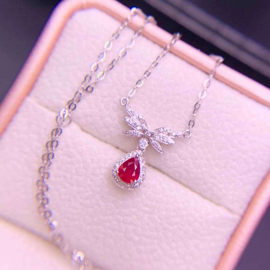 14k Gold 0.48 Ct Natural Ruby & Diamond Necklace - 2