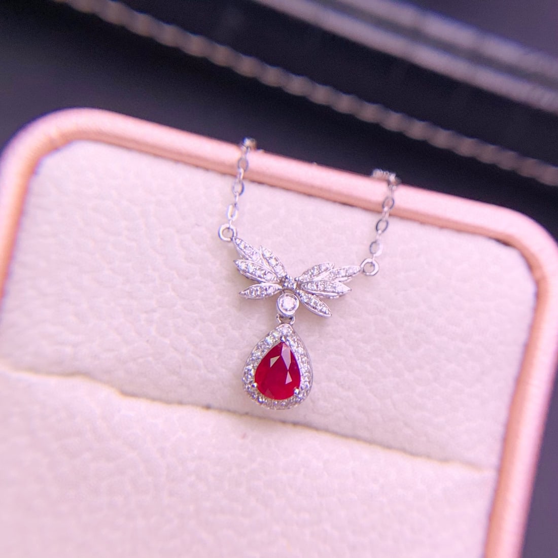 14k Gold 0.48 Ct Natural Ruby & Diamond Necklace - 3