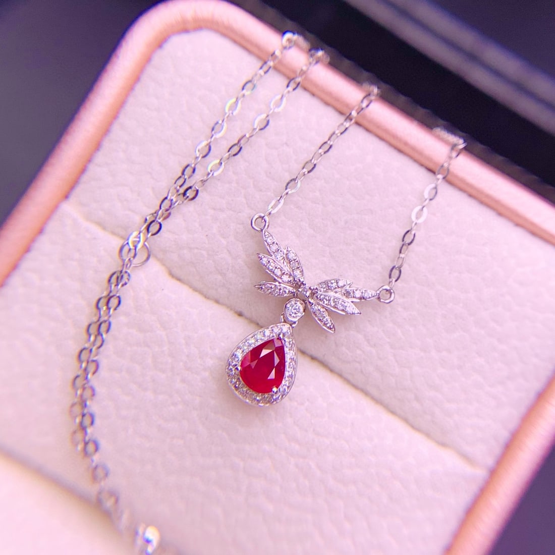 14k Gold 0.48 Ct Natural Ruby & Diamond Necklace - 4