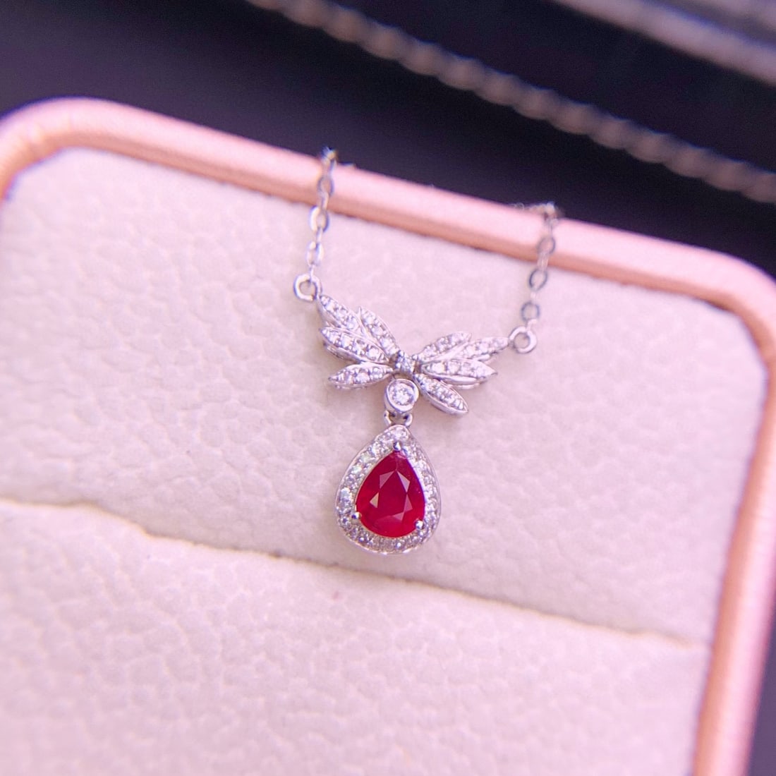 14k Gold 0.48 Ct Natural Ruby & Diamond Necklace - 5