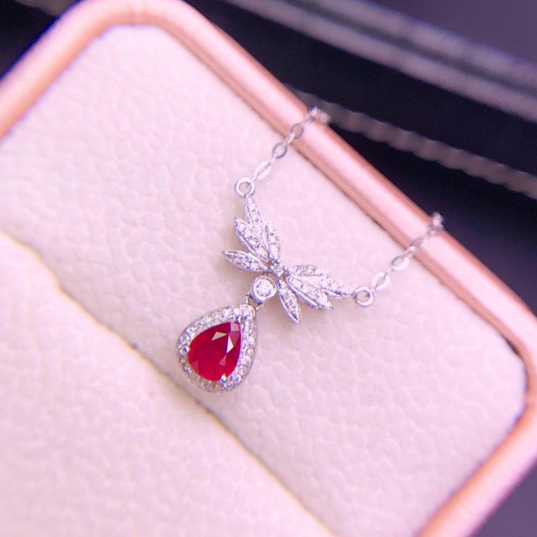 14k Gold 0.48 Ct Natural Ruby & Diamond Necklace - 6