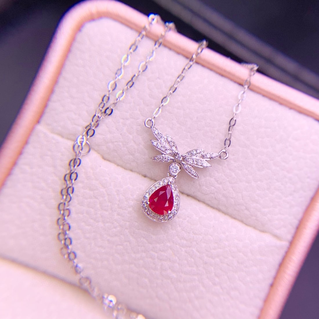 14k Gold 0.48 Ct Natural Ruby & Diamond Necklace - 7