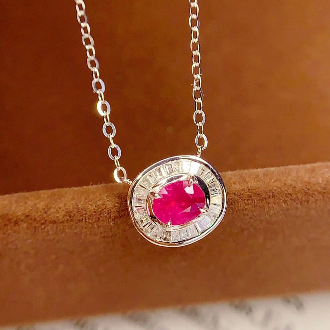 14k Gold 0.4 Ct Natural Ruby & Diamond Necklace - 2