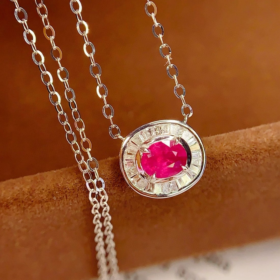 14k Gold 0.4 Ct Natural Ruby & Diamond Necklace - 4