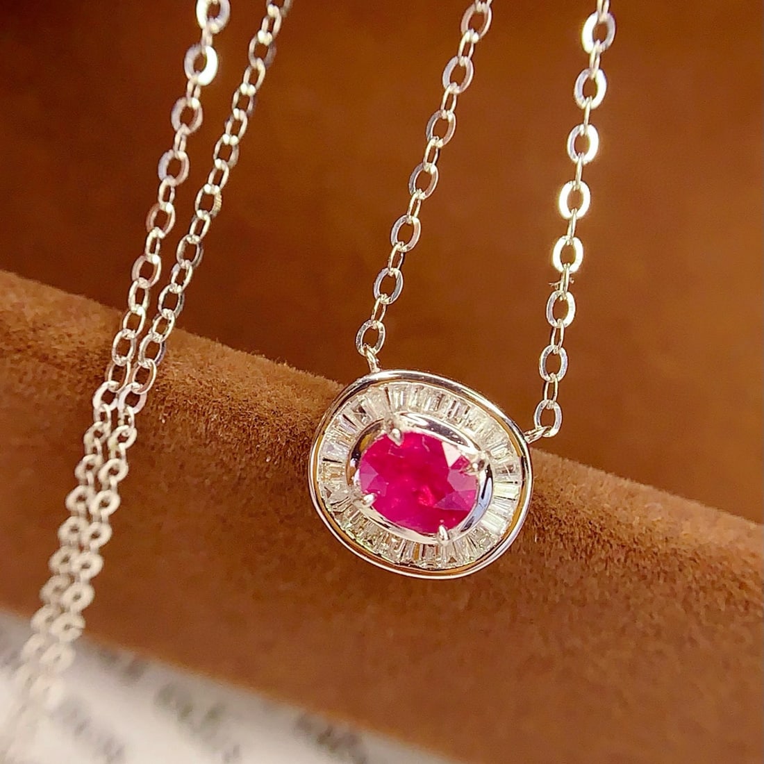 14k Gold 0.4 Ct Natural Ruby & Diamond Necklace - 6