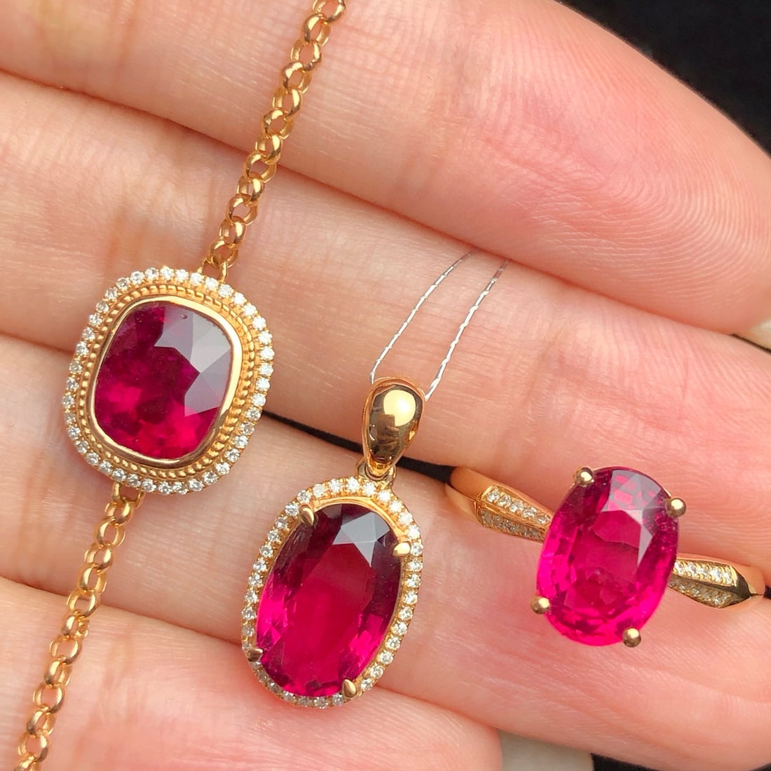 14k Gold 7.1 Ct Natural Tourmaline & Diamond Jewelry Set - 3