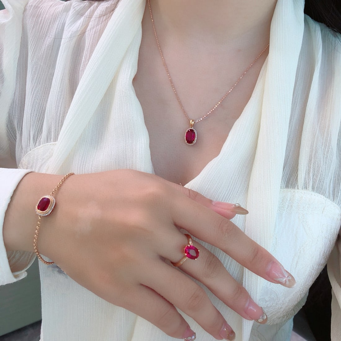 14k Gold 7.1 Ct Natural Tourmaline & Diamond Jewelry Set - 4