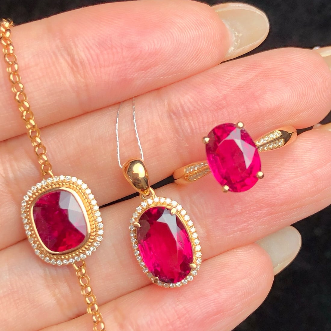 14k Gold 7.1 Ct Natural Tourmaline & Diamond Jewelry Set - 5