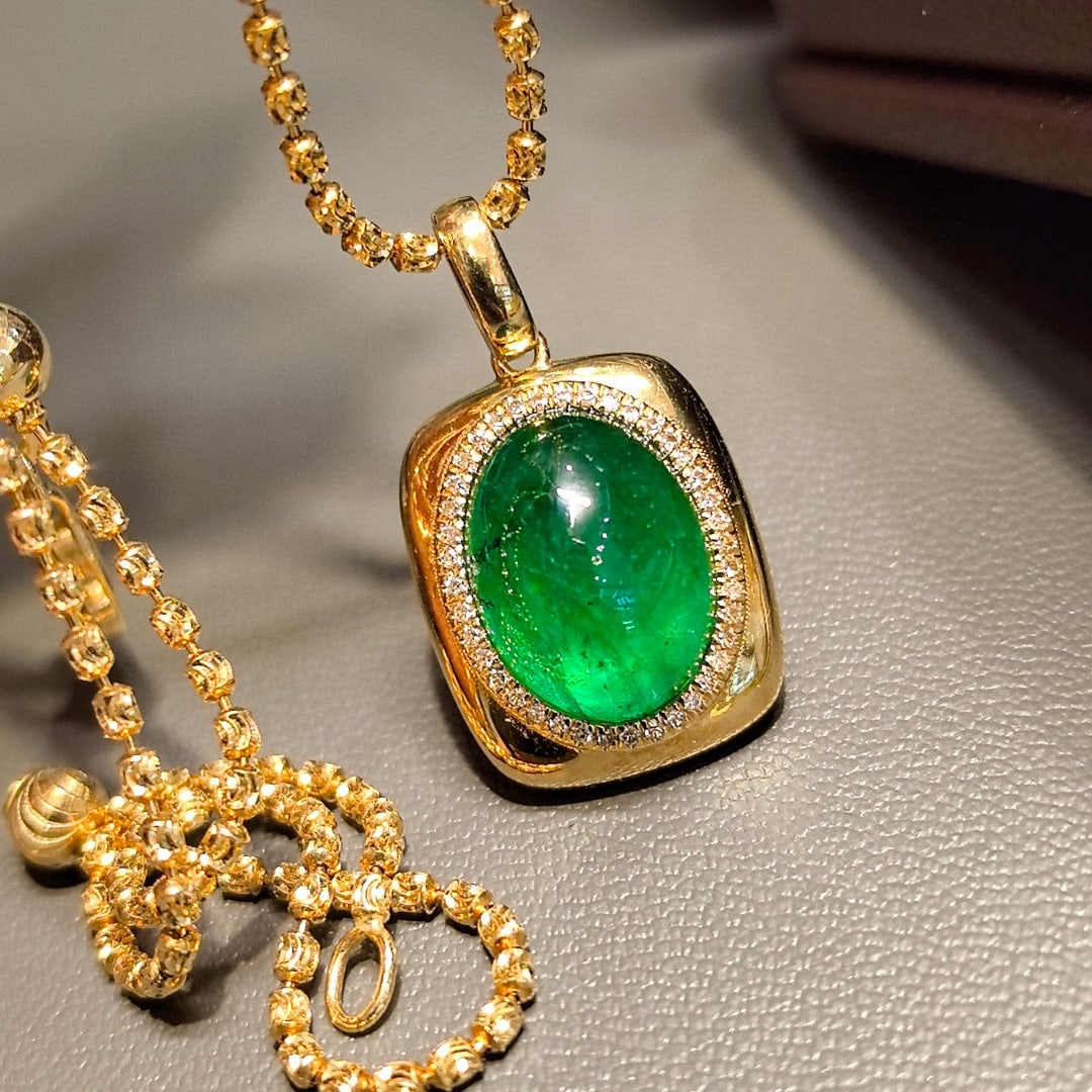 14k Gold 4.38 Ctw Vivid Green Natural Emerald & Diamond Pendant( Without Chain ) - 2