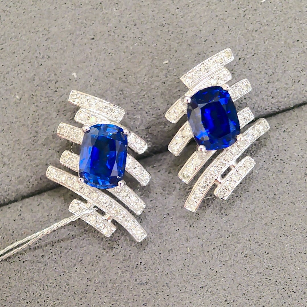 14k Gold 2.28 Ctw Natural Sapphire & Diamond Earrings - 2
