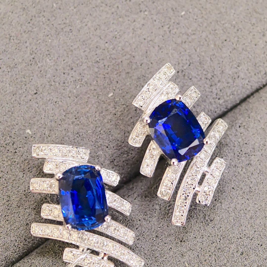 14k Gold 2.28 Ctw Natural Sapphire & Diamond Earrings - 4