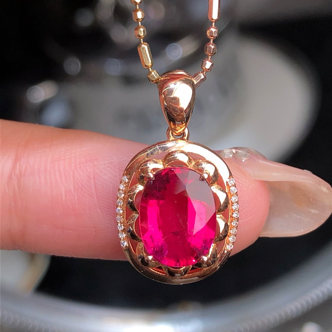 14k Gold 2.20 Ct Natural Tourmaline & Diamond Pendant( Without Chain ) - 2