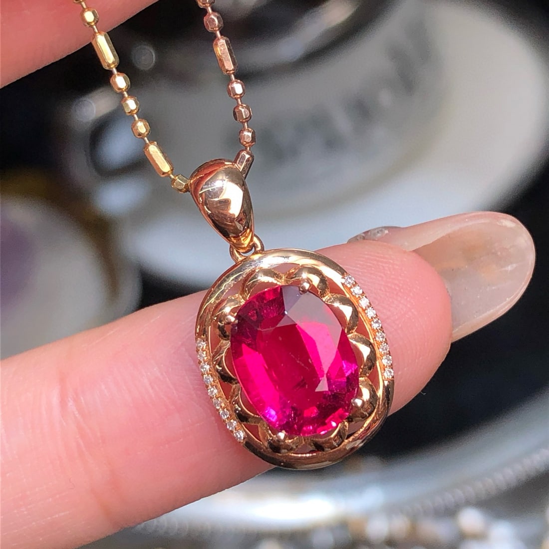 14k Gold 2.20 Ct Natural Tourmaline & Diamond Pendant( Without Chain ) - 5