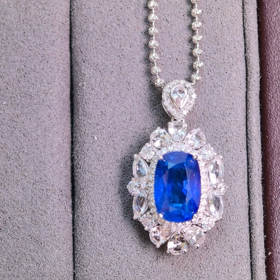 14k Gold 4.20 Ctw Natural Sapphire & Sapphire Pendant( Without Chain ) - 4