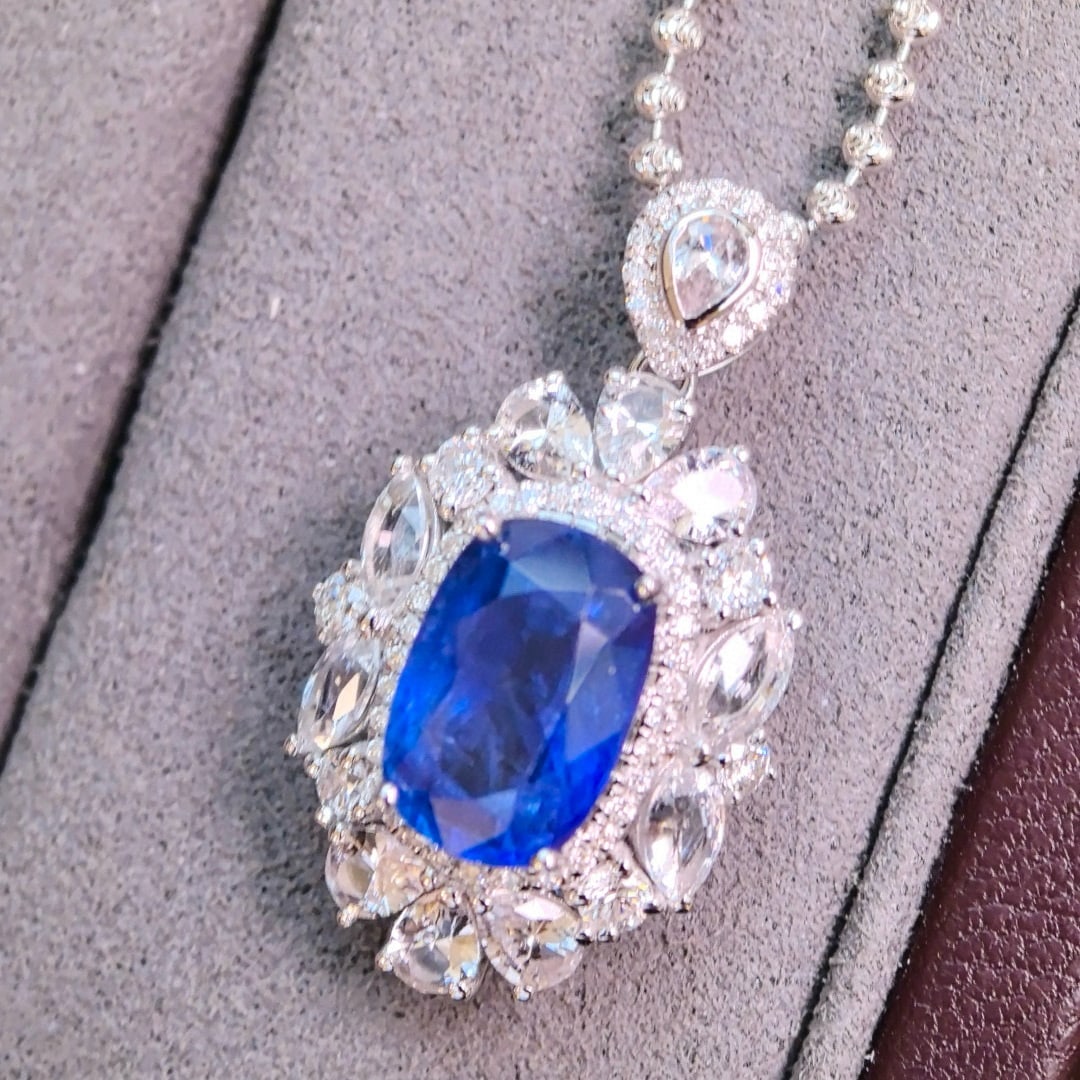 14k Gold 4.20 Ctw Natural Sapphire & Sapphire Pendant( Without Chain ) - 5