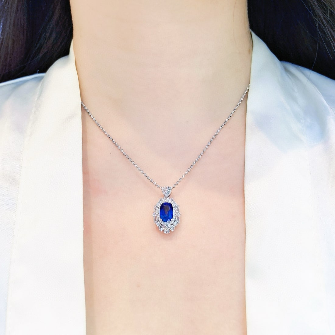 14k Gold 4.20 Ctw Natural Sapphire & Sapphire Pendant( Without Chain ) - 6