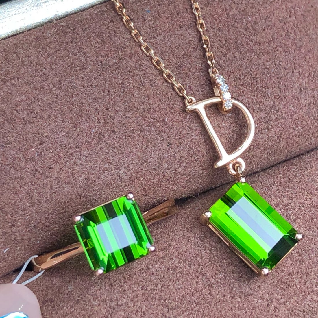 14k Gold 4.59 Ct Natural Tourmaline & Diamond Jewelry Set - 4