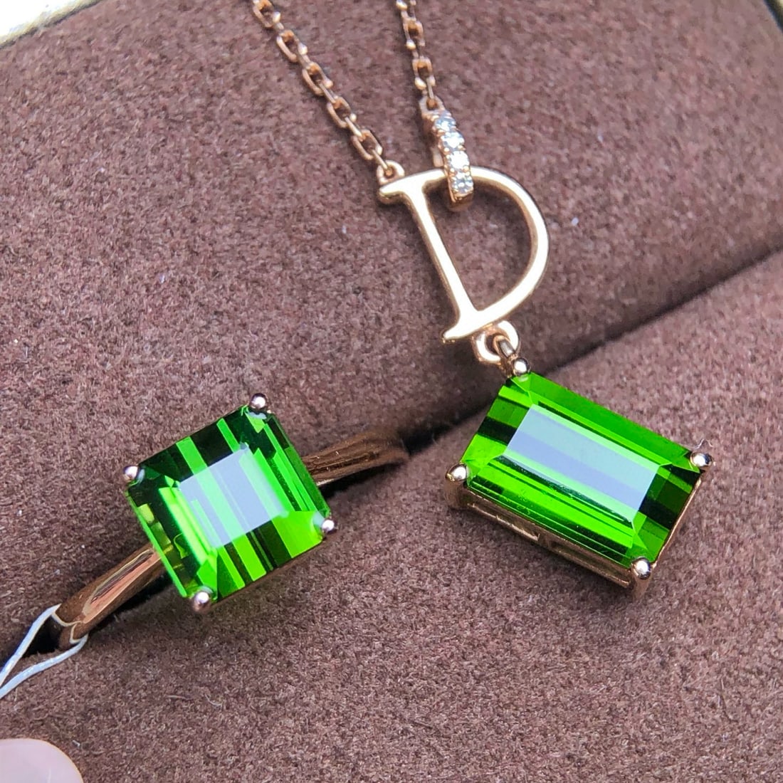 14k Gold 4.59 Ct Natural Tourmaline & Diamond Jewelry Set - 5