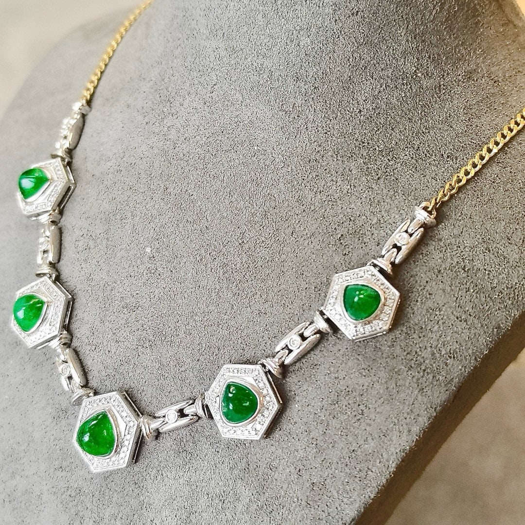 14k Gold 3.53 Ctw Vivid Green Natural Emerald & Diamond Necklace - 3