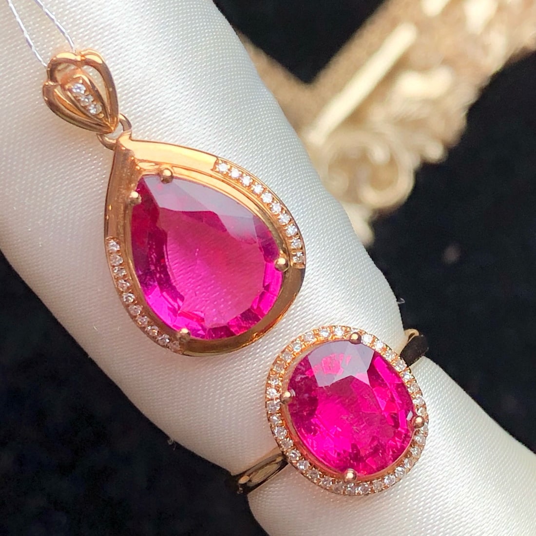 14k Gold 5.01 Ct Natural Tourmaline & Diamond Jewelry Set - 2