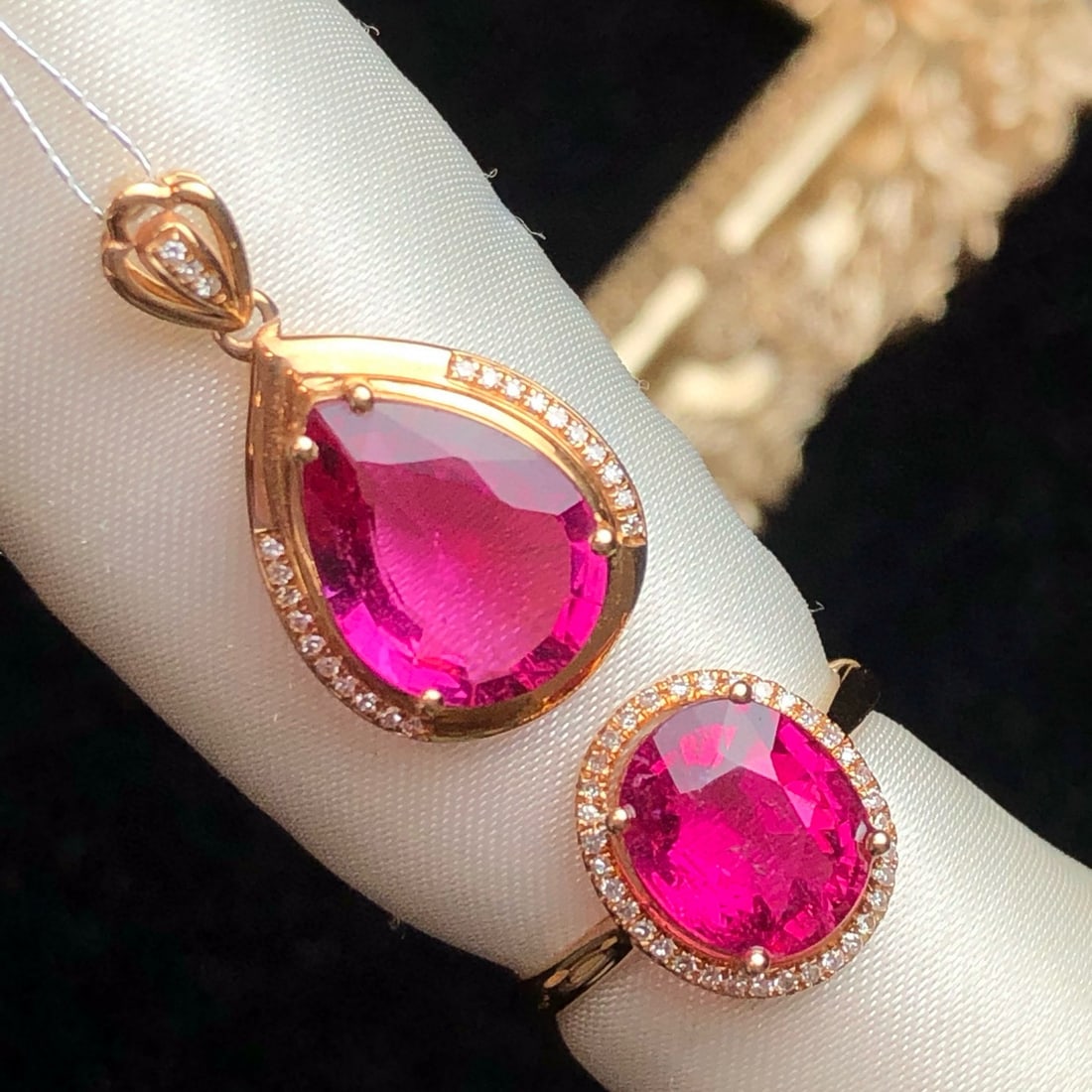14k Gold 5.01 Ct Natural Tourmaline & Diamond Jewelry Set - 3