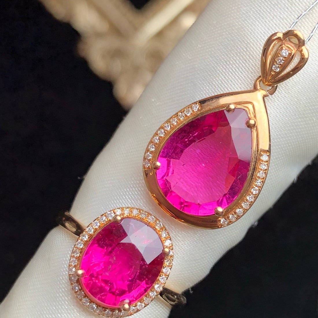 14k Gold 5.01 Ct Natural Tourmaline & Diamond Jewelry Set - 5