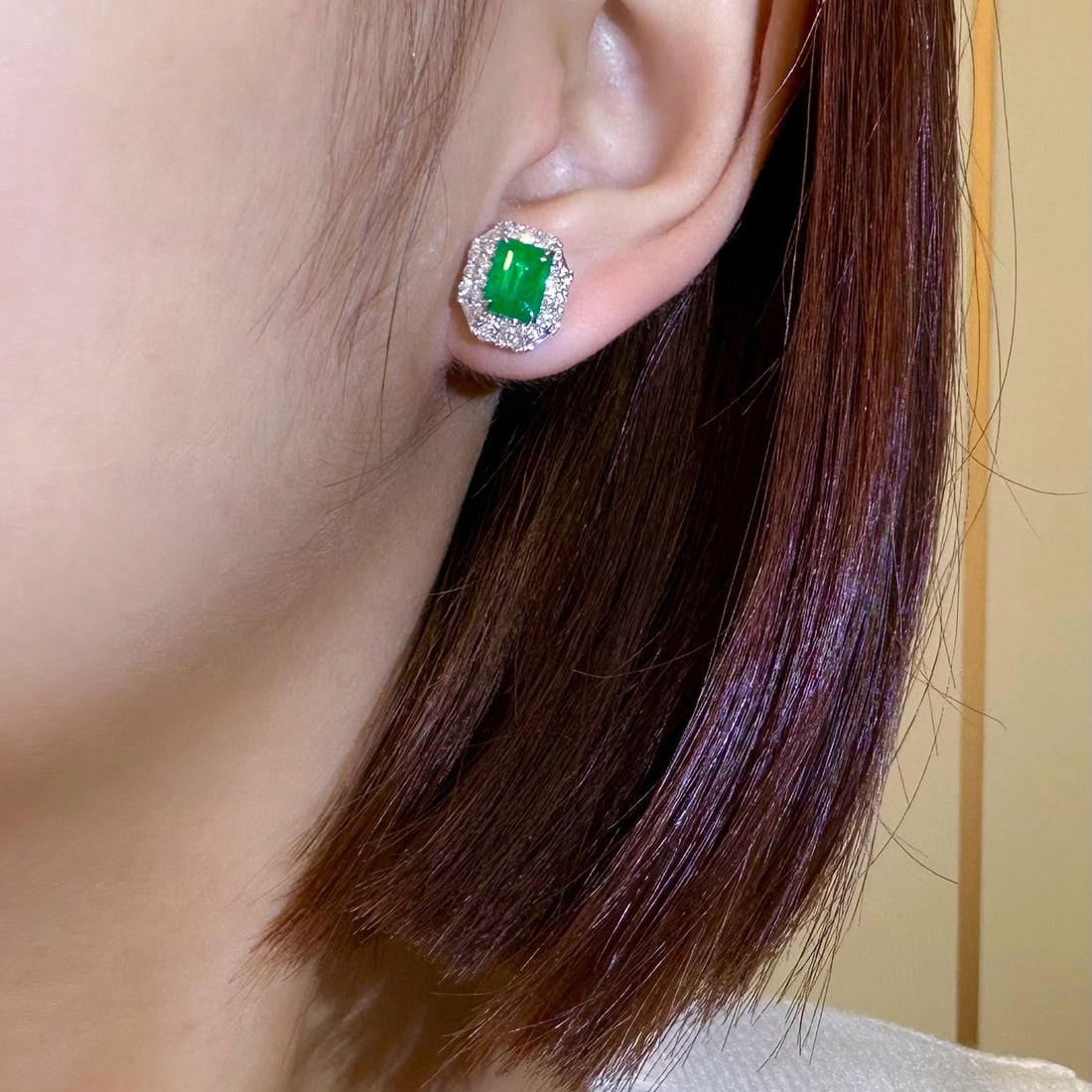 14k Gold 3.07 Ctw Vivid Green Natural Emerald & Diamond Earrings - 4